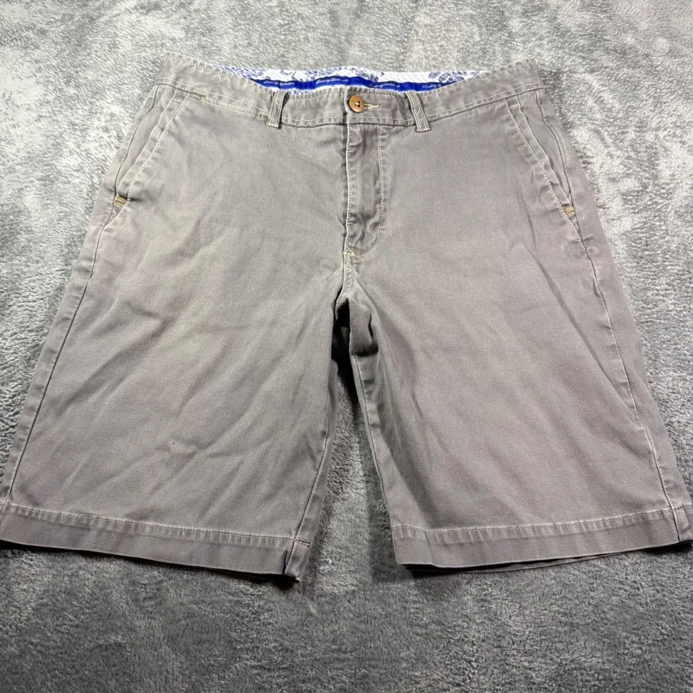 Tommy Bahama Mens Grey Corduroy Chino Shorts Size 35 Flat Front Stretch Casual